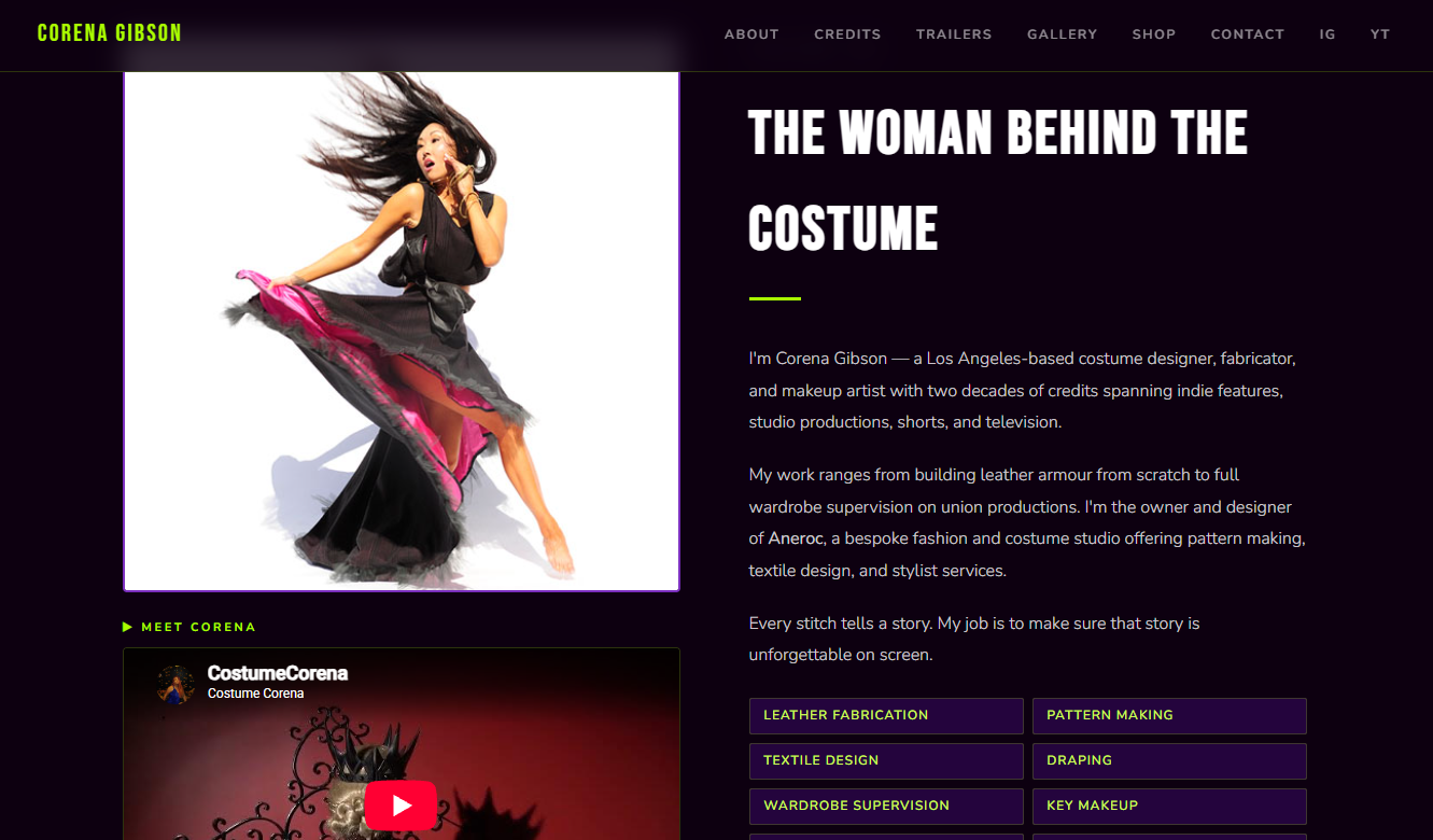 Costume Corena landing page screenshot